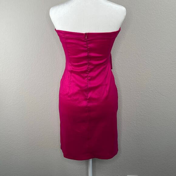 VTG Rory USA Fuchsia Pink Satin Strapless Bow Bodycon Party Mini Dress Junior XS - Picture 13 of 15